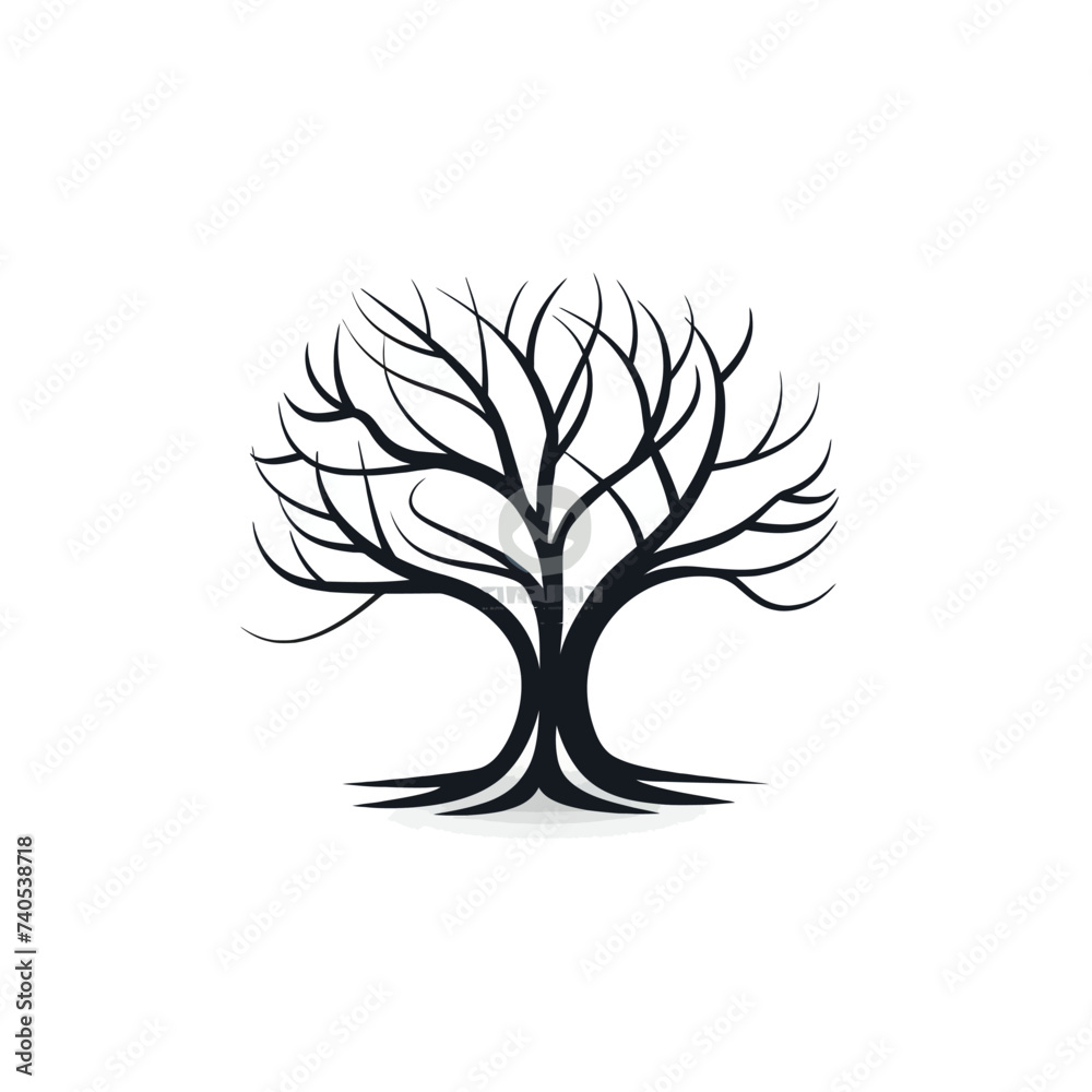 Black simple abstract tree logo element on white background Generative Ai Black simple abstract tree logo element on white background Generative Ai