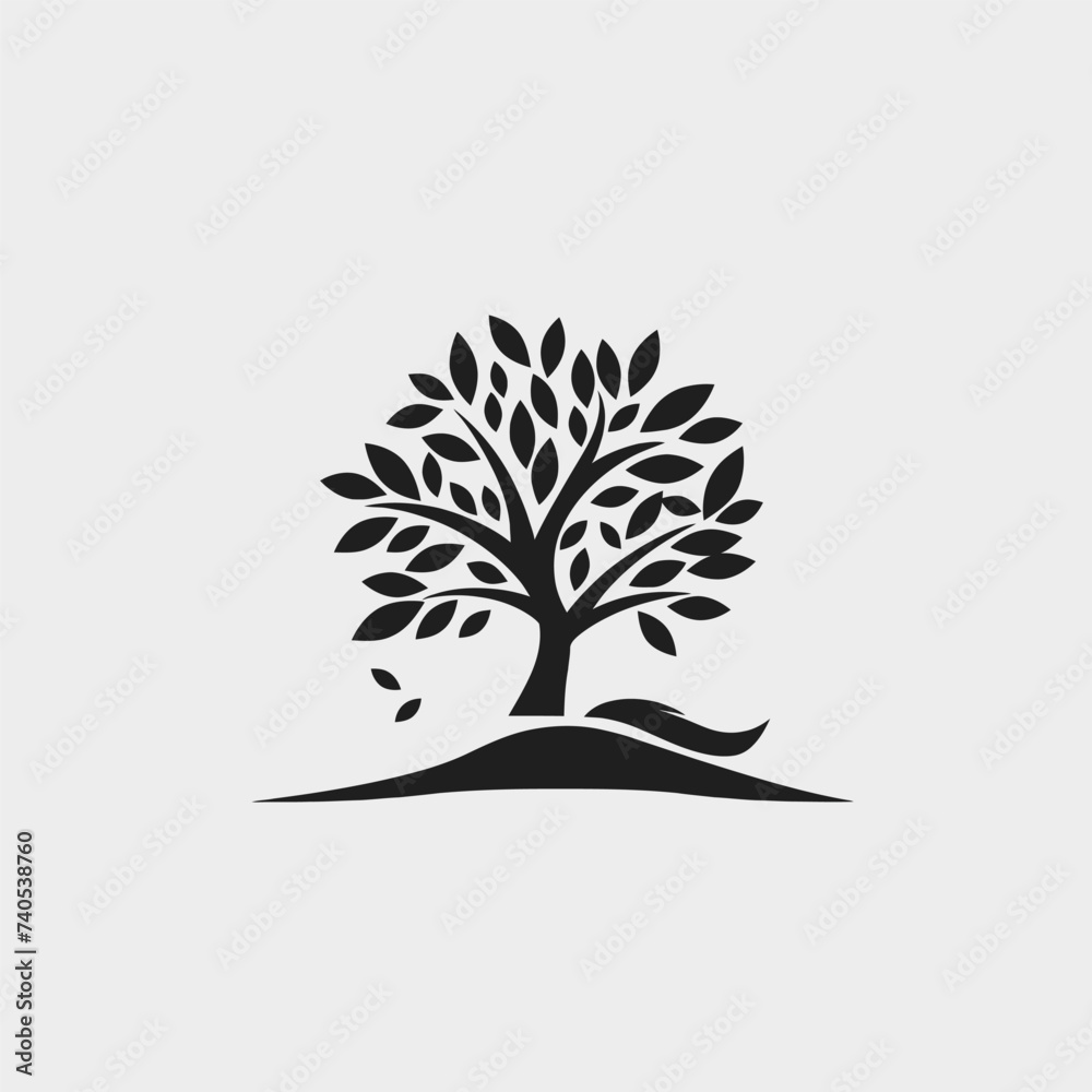 Obraz premium Black simple abstract tree logo element on white background Generative Ai