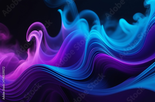 An exquisite abstract vortex on a black background, featuring numerous blue and purple neon energy waves. This modern and futuristic design embodies a captivating aesthetic © Ekaterina