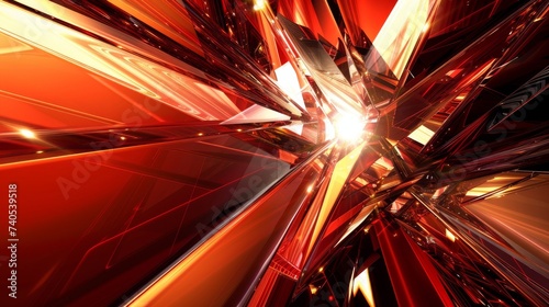 Abstract Design with Three Dimensional Effect Main Elements Consist of Angled Lines converging towards Vanishing Point - Red glowing Edge Black with golden Edge created with Generative AI Technology