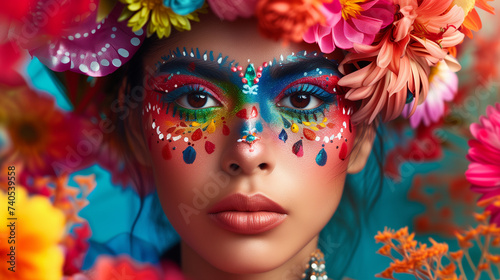 The fusion of beauty and art, showcasing a makeup palette with shades inspired by the watercolor brilliance of Mexican ornaments, full of life and color. © MalikAbdul