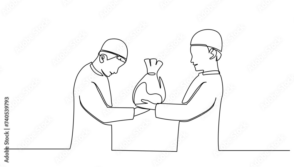 continuous line drawing of a Muslim man sharing in the holy month of Ramadan, for illustration the Ramadan Kareem day vector continuous line drawing of a Muslim man sharing in the holy month of Ramadan, for illustration the Ramadan Kareem day vector