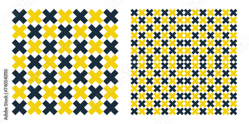 Blue and yellow seamless pattern with cross and stripes. Used for fabric, textile, paper print