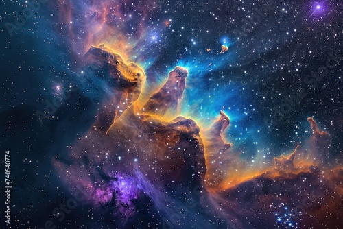 A stunning image capturing a massive cluster of stars shining brightly against the backdrop of the night sky  Colorful view of a nebula cloud with twinkling stars  AI Generated