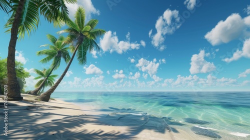 Relaxing on a Tropical Beach with Palm Trees and Clear Blue Waters 
