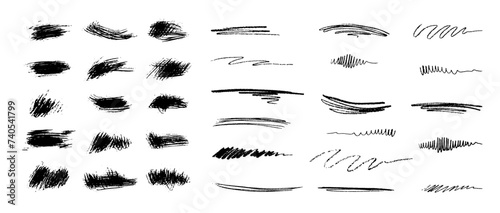 Hand-drawn vector brush underline element set for accent, crayon texture emphasis element and blots, spots. Crayon brush stroke color underline. Сhalk vector illustration. photo