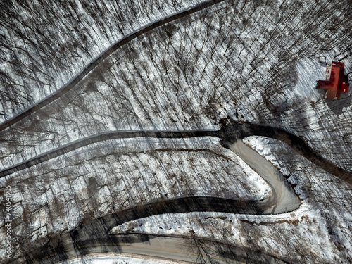 Snowy Roads in the Mountain (Drone shot)