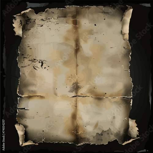 Old paper with the effect of worn edges on black background Generative Ai