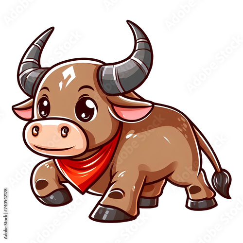 brown cow cartoon with red scarf. png