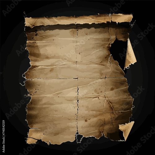 Old paper with the effect of worn edges on black background Generative Ai