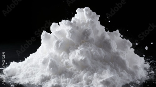 A heap of white soap foam isolated on black background