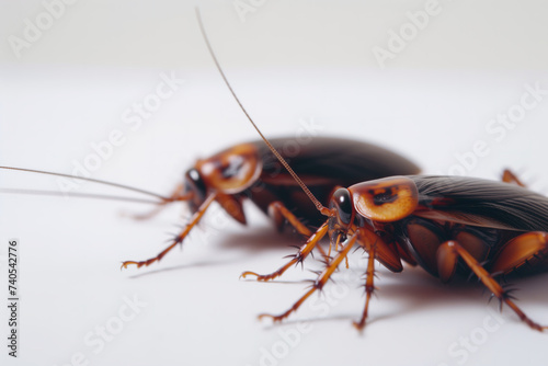 Close-up of two cockroaches isolated on white background © Cheport