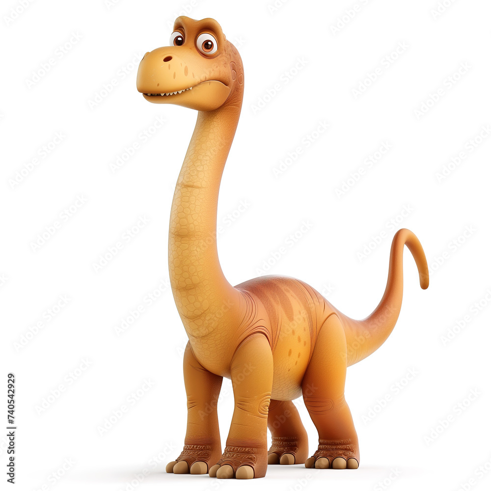 Cute cartoon dinosaur in style of Diplodocus or Brachiosaurus isolated on white background