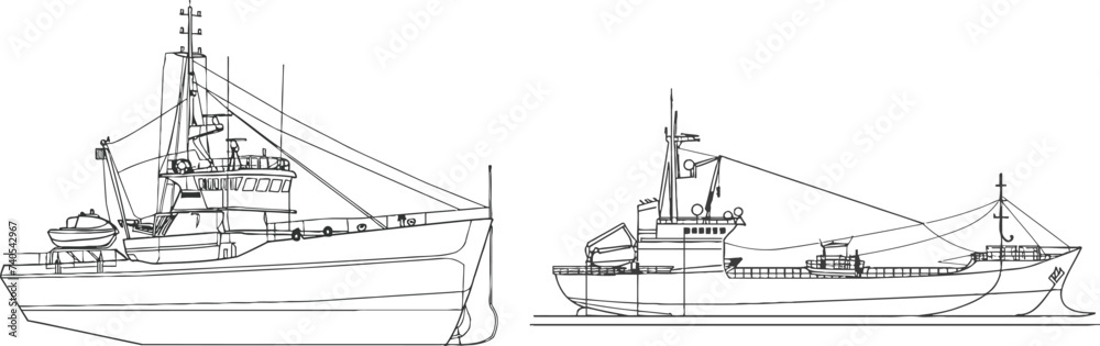Continuous one drawn line cargo ship silhouette