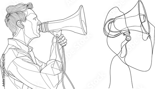 Public horn speaker in One continuous line drawing
