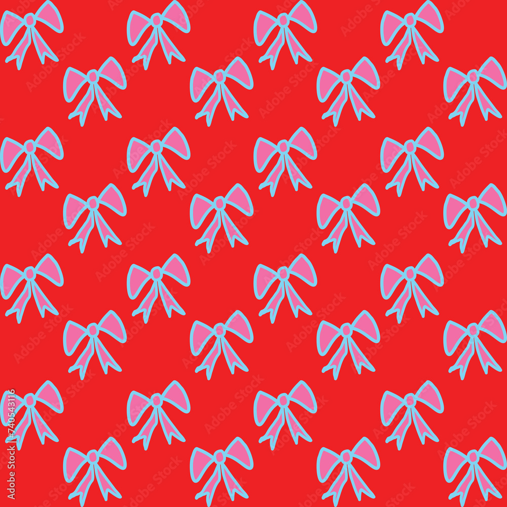 Pink bow background on a red background, seamless. Pink bow background on a red background, seamless.
