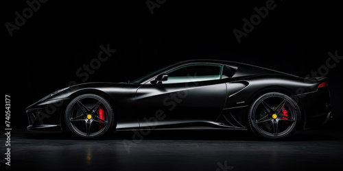 Black Sports Car Profile on Dark Background