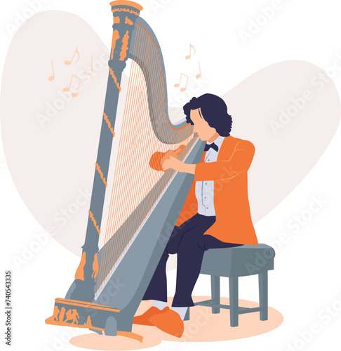 Boy playing harp