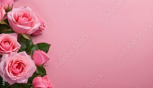 Background of pink flowers with empty space for text or greeting card design. Postcard for International Women s Day and Mother s Day. Banner