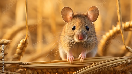 Common house mouse  (Mus musculus) gnaws grain photo