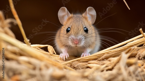 Common house mouse (Mus musculus) gnaws grain