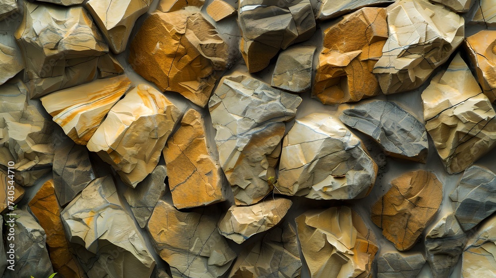 Close-up of textured stone wall surface. earth tones and geometric patterns. ideal for backgrounds and designs. AI Close-up of textured stone wall surface. earth tones and geometric patterns. ideal for backgrounds and designs. AI