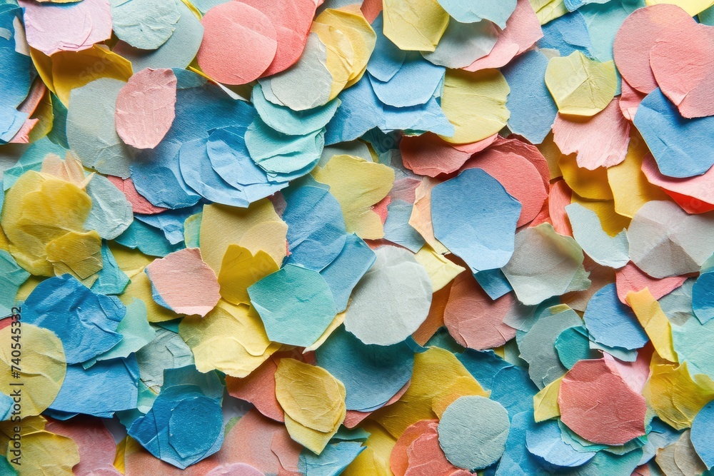 A close-up view of a vibrant assortment of paper hearts arranged in a bunch, displaying a variety of colors and patterns, Confetti made out of recycled paper, AI Generated A close-up view of a vibrant assortment of paper hearts arranged in a bunch, displaying a variety of colors and patterns, Confetti made out of recycled paper, AI Generated