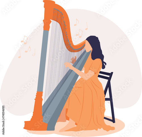 Girl playing harp