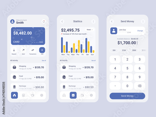 Vector Finance app mobile screens template full editable and vector (Light Mode)