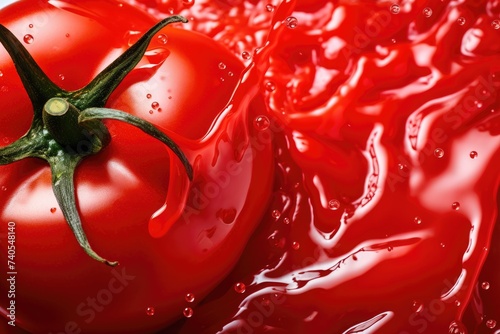 Fresh ketchup bottle splash with red tomato in humand hands, cooking concept,  Generative Ai. © annamaria