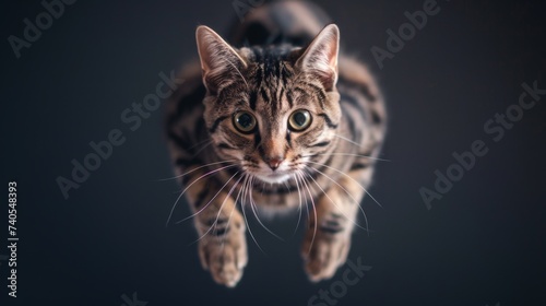 Cat jump on a black background. Flying animal.  © Vladimir