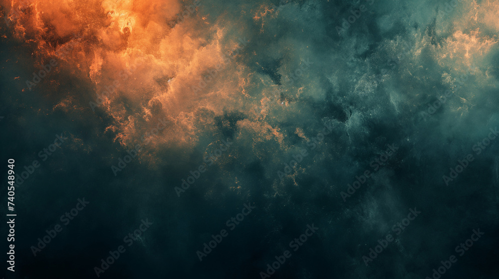 mystical background, abstract, teal and orange paint washes, dark with dramatic spotlights