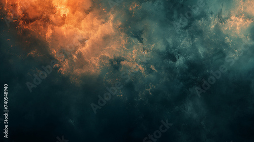 mystical background, abstract, teal and orange paint washes, dark with dramatic spotlights