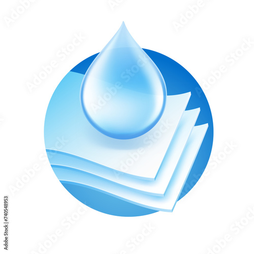 Absorbent three-layer material with drop. Infographic for toilet paper, napkins, wipes and other hygiene product. Vector illustration. Isolated on white background. EPS10.