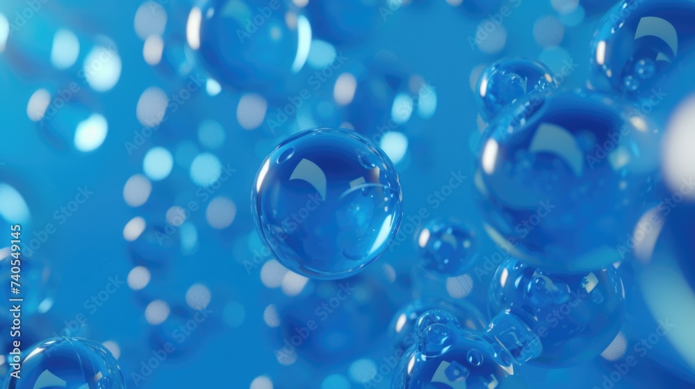Abstract 3D Rendering of Floating Blue Spheres with Bokeh Effect