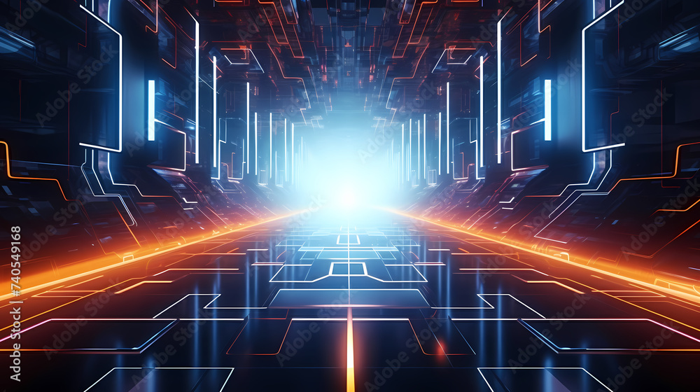 Obraz premium Artificial intelligence background, blockchain managed domain electronic devices network blue background