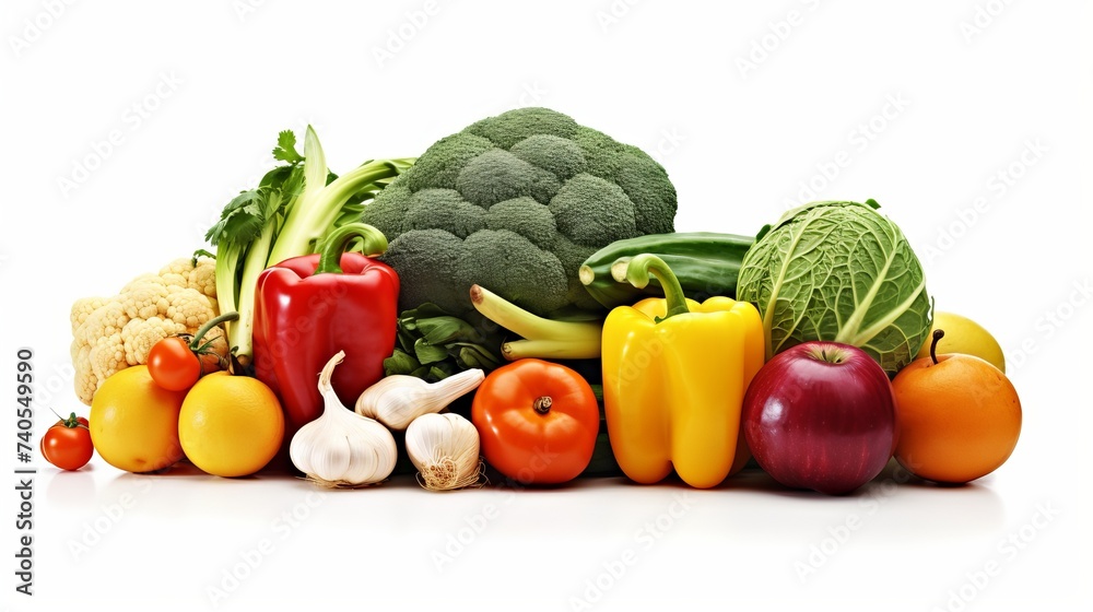 Organic food background and Copy space. Food photography different fruits and vegetables isolated white background. High resolution product Organic food background and Copy space. Food photography different fruits and vegetables isolated white background. High resolution product