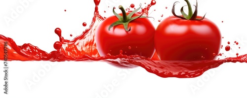 Fresh ketchup splash with red tomato in humand hands, cooking concept, banner. Generative Ai. © annamaria
