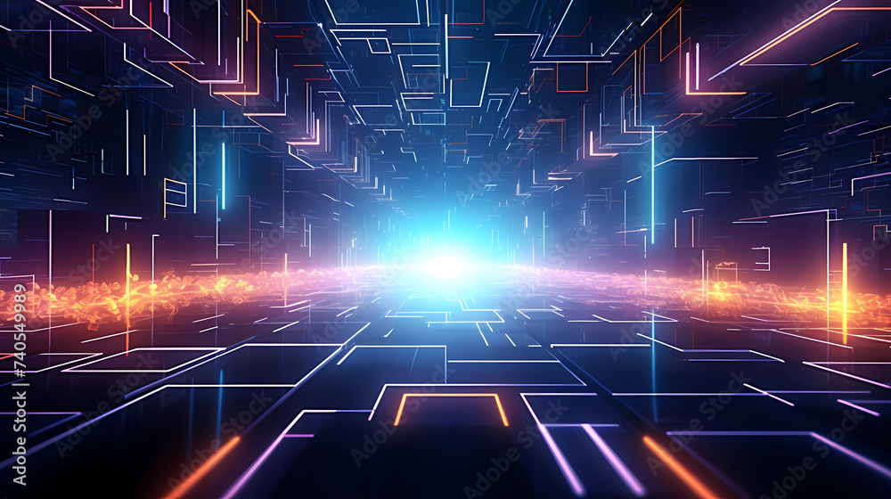 Obraz premium Artificial intelligence background, blockchain managed domain electronic devices network blue background