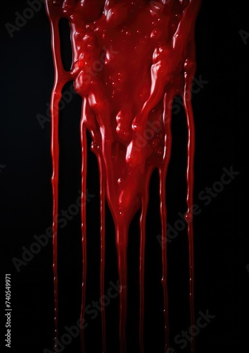 Detail on red tomato ketchup drips looking like real human blood. Generative Ai.
