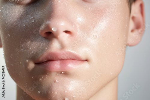 Close-up of Teenage Male with Clear Skin after Face Wash