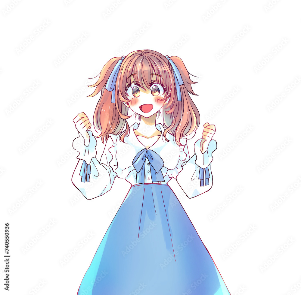 興奮するロリータ服の女性 青色 興奮するロリータ服の女性 青色