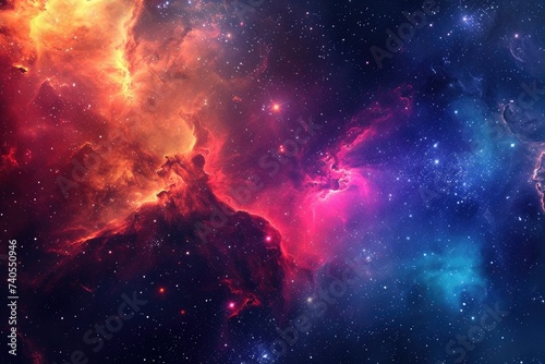 A vibrant space scene featuring a multitude of stars and clouds in various colors, Deep space view of a lively and colorful nebula formation, AI Generated