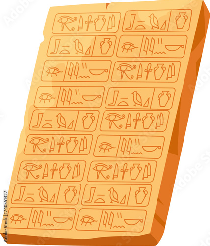 Arcade game frame, ancient Egypt. Vintage Egyptian stone with hieroglyphs. Cartoon vector rock wall or banner with writings of antique civilization. Gui or ui element, asset for quiz or puzzle game
