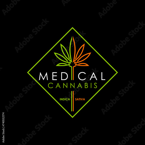 Cannabis, medical marijuana icon, CBD, weed leaf symbol. Medicine cannabis plant graphic icon, natural weed shop or medical marijuana farm promo vector sign or premium symbol