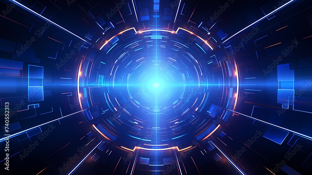 Artificial intelligence background, blockchain managed domain electronic devices network blue background