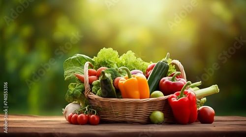 Vegetables . Fresh Bio Vegetable in a Basket. Over Nature Background