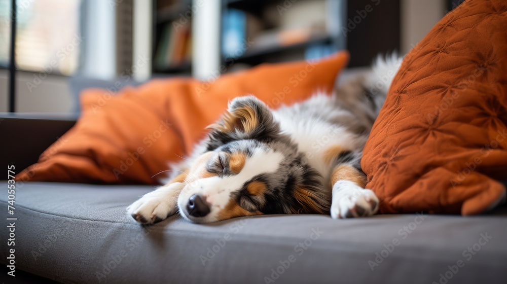 Young Border Aussie sleeping on the couch Young Border Aussie sleeping on the couch