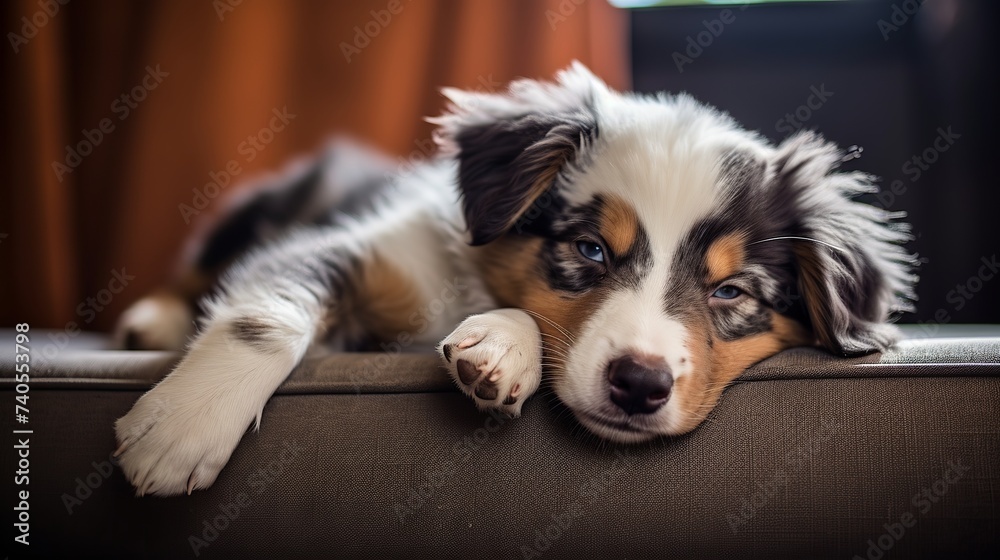 Young Border Aussie sleeping on the couch