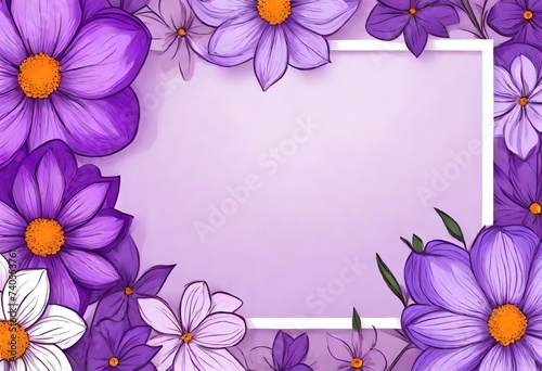 Background of purple drawn flowers with empty space for text or greeting card design. Postcard for International Women s Day and Mother s Day.